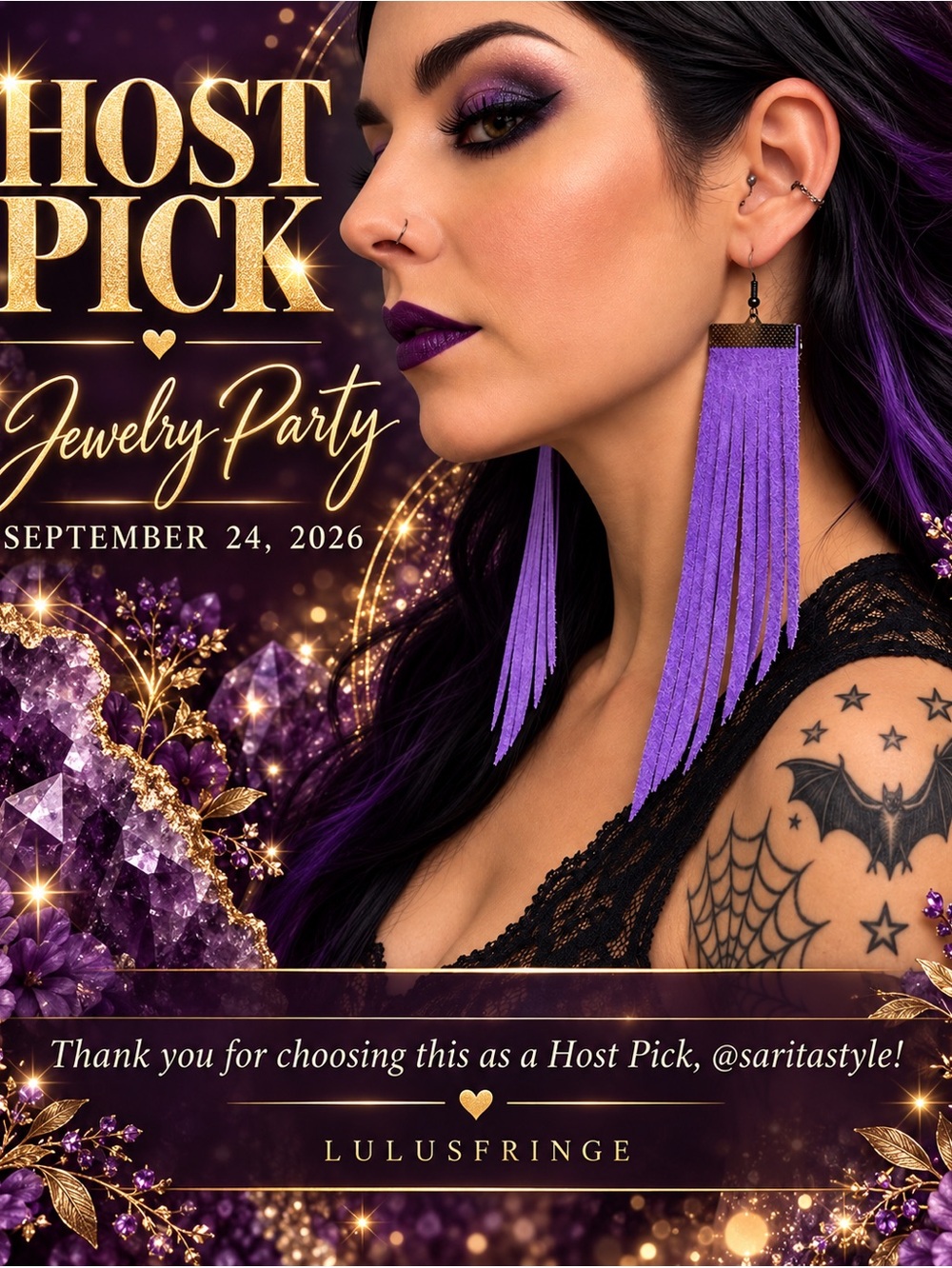 Purple Fringe Earrings | Leather Fringe | Raven’s Wings | Boho